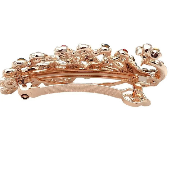 Peacock Colorful Rhinestone Rose Gold Tone Womens Girls Hair Clip - Picture 4 of 10